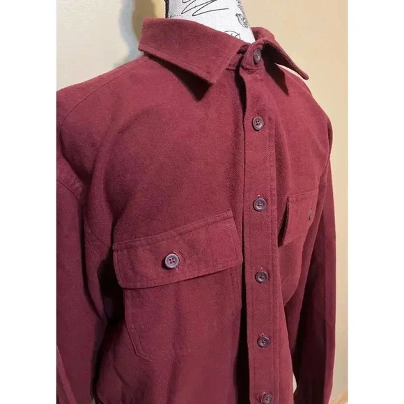 Vintage LL Bean Shirt Mens Large Dark Red Flannel Chamois Heavy Cloth Button Up - Picture 4 of 7